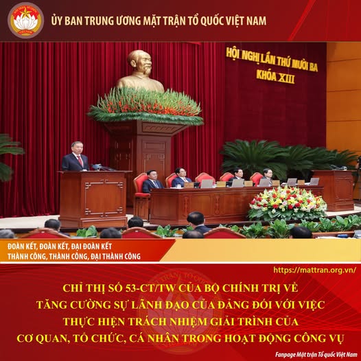 Chỉ thị số 53-CT/TW của Bộ Chính trị về thực hiện trách nhiệm giải trình trong hoạt động công việc